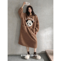 Bei Yan pajamas female autumn and winter coral fleece cute cartoon girl long nightgown warm lamb fleece household clothing