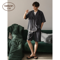 Beiyan pajamas men summer cotton short-sleeved shorts two-piece set simple stripes can be worn oversized loungewear