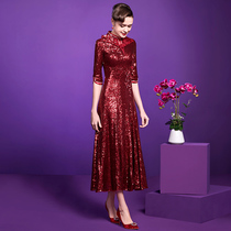 Xi mother-in-law cheongsam dress 2021 autumn winter noble mother-in-law Wedding high-end mother wedding evening dress