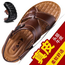 Mens leather sandals summer 2021 new leisure sandals tide middle-aged and elderly wearing dad mens slippers