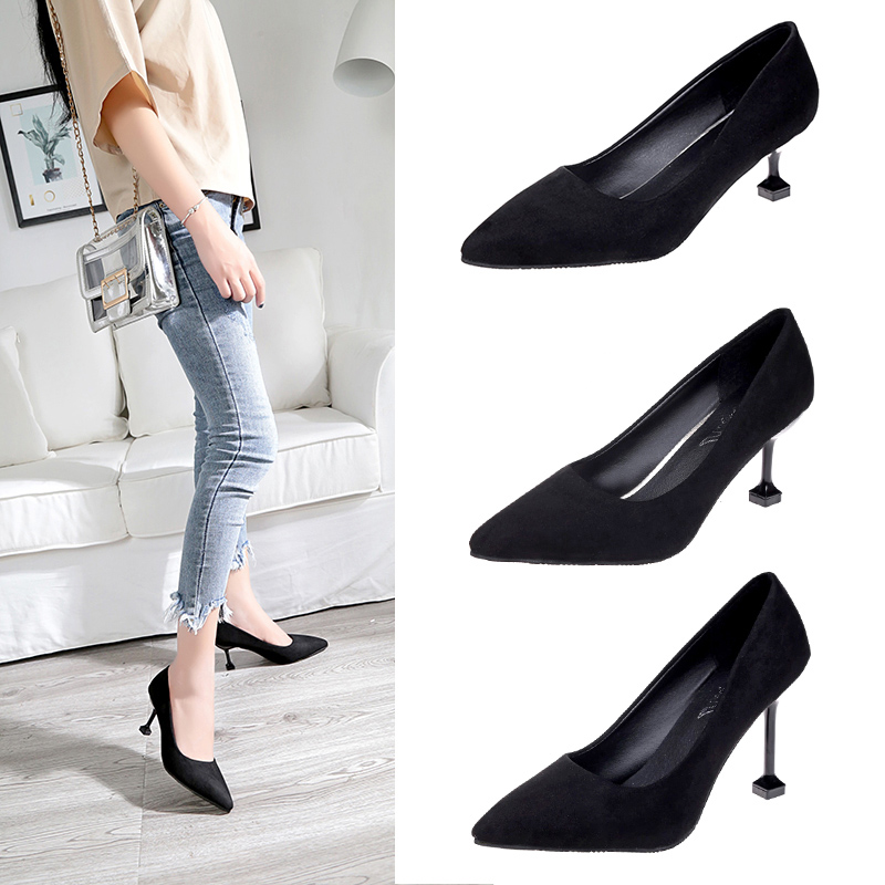 Single-shoe High-heeled Shoes Professional Shoes New Summer Shoes Spring and Autumn Tip Black Women's Shoes Fine-heeled Work Shoes