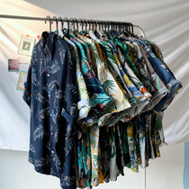 Hawaiian flower shirt mens short-sleeved loose large size beach shirt antique Port wind retro trend Ruffian handsome jacket men