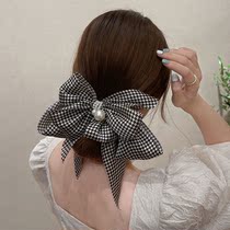 High-end retro big bow headdress hairpin back of the head spring clip summer net red hairpin female 2021 new