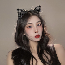 Cat girlfriend~Japanese cute cat ear headdress black lace hairband female net red 2021 new temperament headband