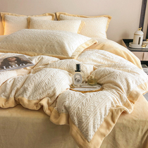 Autumn and winter carved velvet four-piece double-sided velvet milk coral fleece warm bedding padded velvet quilt cover bedding