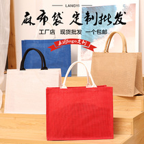 Linen art hand-painted bag custom linen bag shoulder simple retro jute shopping bag handmade bag blank DIY