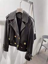 2021 autumn and winter new leather jacket womens long-sleeved suit collar motorcycle leather clothes slim and thin long sleeve leather clothes