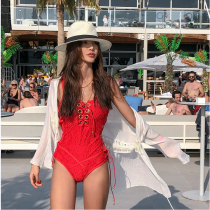 Korea ins Wind flared sleeve bikini beach loose shirt hand hook belt swimsuit sunscreen coat meat cardigan