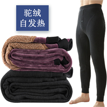 Autumn-winter mens ladies warm pants plus suede thickened heating fiber high waist to build up and fatter up cotton pants for underpants