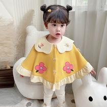 Baby cloak girl autumn and winter out windproof cloak girl yellow embroidered shawl children cute coating