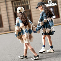  Korean childrens clothing womens knitted cardigan spring and autumn 2021 new loose middle and large childrens Western style girls sweater jacket trend