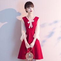 Toast dress Bride wine red pregnant women return to the door casual clothes can usually be worn wedding little evening dress skirt female banquet