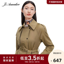 JUZUI Jiuzi 2021 autumn new solid color temperament urban fashion commuter simple medium length womens windbreaker coat