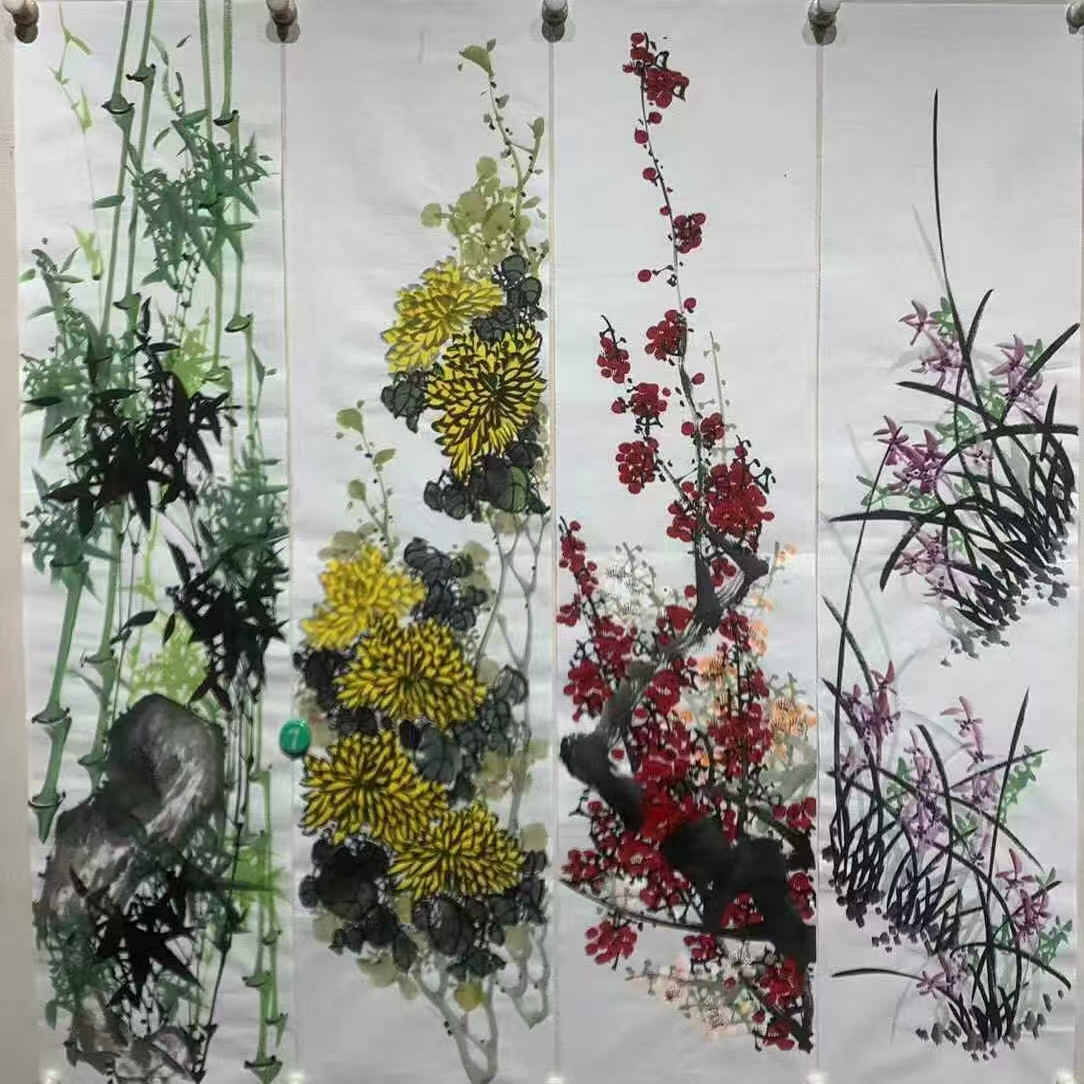 手绘梅兰竹菊四条屏-手绘梅兰竹菊四条屏促销价格、手绘梅兰竹菊四条屏