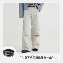 people style Fashion double waist multi pocket trousers American retro black and white non - gender casual pants