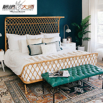 True rattan art bed net red Indonesia rattan bed Creative bedroom Rattan bed B & B furniture inn Rattan woven bed Double bed ins