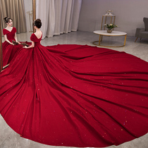Wine Red large size main wedding dress 2021 new fat mm bride high waist pregnant women tailing tail senior temperament go out main yarn