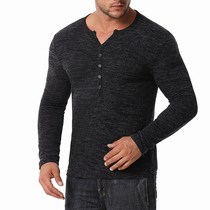 New Spring and Autumn Winter Mens Henry Knitting Plus Size base shirt Long Sleeve T-shirt Pullover Stretch Knitting