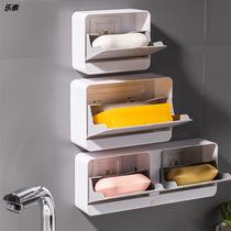 Flip soap box double grid drain box with lid wall-mounted shelf non-punching creative toilet
