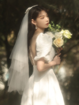 French light wedding dress 2021 new bride temperament simple atmosphere satin out gauze small man licensed dress