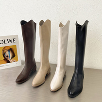 Long boots female knight boots 2021 Spring and Autumn new white pointed boots thick heel high tube Western boots small short boots