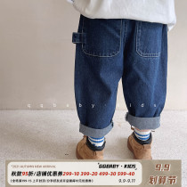 Q Baojia childrens clothing boys jeans spring and autumn childrens trousers leisure Tide brand childrens pants 2021 new autumn
