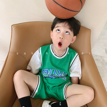 Q Baojia childrens boys childrens basketball suits quick-drying suits summer vests childrens sports handsome summer clothes trend