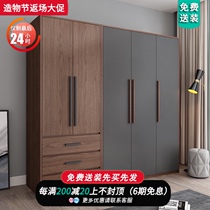 Nordic wardrobe Modern simple economical assembly five-door solid wood board-type master bedroom household cabinet Large wardrobe