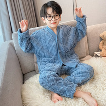 Korean childrens winter home clothing boys warm plus velvet padded underwear set Middle and big children casual jacket foreign style