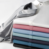 Light luxury high-end ice silk slippery non-ironing white shirt mens dark buckle rubber business casual slim mens shirt