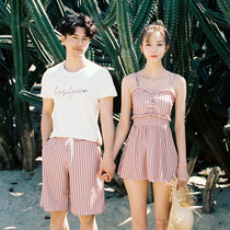 Couple swimsuit womens hot spring suit 2021 new island vacation beach Korea belly cover conservative thin swimsuit