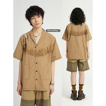 Physical Teen Wandering Poet Suit Collar Retro Hippie Flow Su Short Sleeve Shirt Pure Cotton Loose Lining Summer