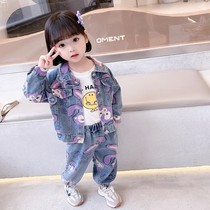 Girls denim set autumn 2021 new foreign tide childrens clothing fashionable spring and autumn childrens coat Net red two-piece set