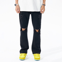 F2CE Original Breaking Hole Vibe Casual Pants High Street Trend 100 Hitch Black Microhorn National Tide Washed Denim Pants Man