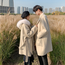 Special lovers winter long trench coat mens woolen coat thick hair collar autumn and winter Korean tide coat