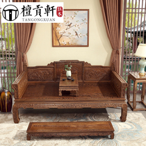  Mahogany furniture Carved Arhat bed sofa Solid wood New Chinese zen chicken wing wood Chinese tatami dragon Kang bed three-piece set