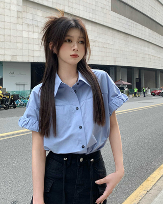 taobao agent White summer mini-skirt, long sexy top, plus size, polo collar, with short sleeve, mid-length