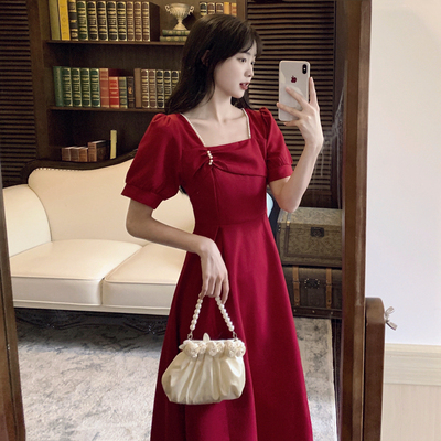 taobao agent Summer advanced dress, plus size, square neckline, high-quality style, bright catchy style, A-line