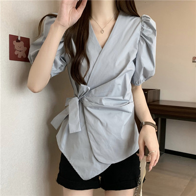 taobao agent Sexy summer top, V-neckline, with short sleeve, for plus size ladies, fitted
