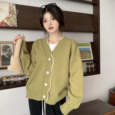 taobao agent Knitted cardigan, jacket, advanced sweater, top, plus size, V-neckline, fitted, high-quality style