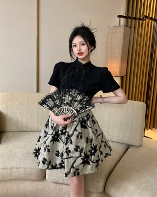 taobao agent Summer dress, retro set, cheongsam, plus size, Chinese style, fitted