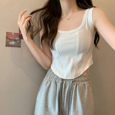 taobao agent Top with cups, design short tank top, plus size, fitted, trend of season