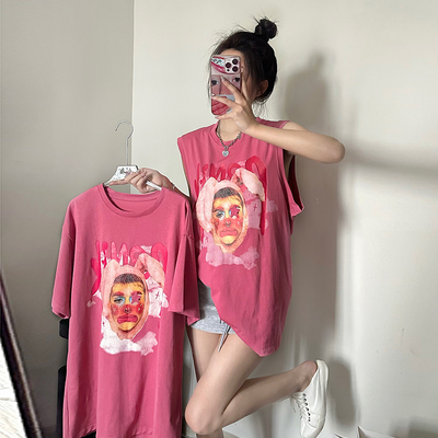 taobao agent Retro summer T-shirt, long fuchsia top, plus size, American style, mid-length