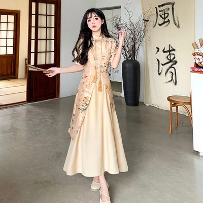 taobao agent Retro dress, summer cheongsam, long skirt, plus size, Chinese style, 2023 collection, fitted