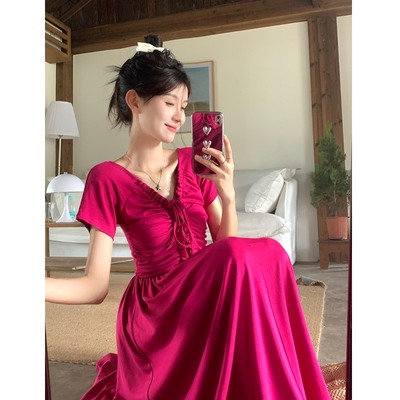 taobao agent Summer dress, plus size, french style, V-neckline