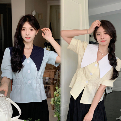 taobao agent Advanced summer short top, plus size, french style, high-quality style, bright catchy style, with short sleeve, fitted