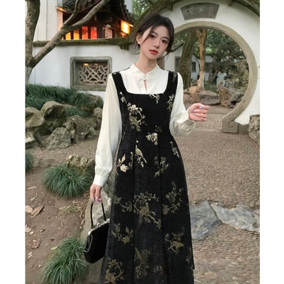 taobao agent Set, fitted dress, retro brace, plus size, Chinese style