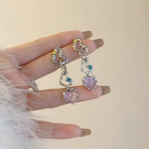 Temperament girl pink love long tassel earrings earrings French niche design retro ear clips without ear holes