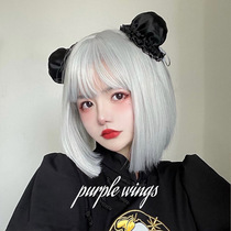 Silver wig female summer short hair net red Korean wave head smog gray grandmother Gray two dimensional lolita wig set