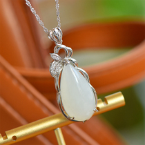 S925 Silver Xinjiang Hetian White Jade drop pendant Female pendant Natural jade gold inlaid jade pendant necklace